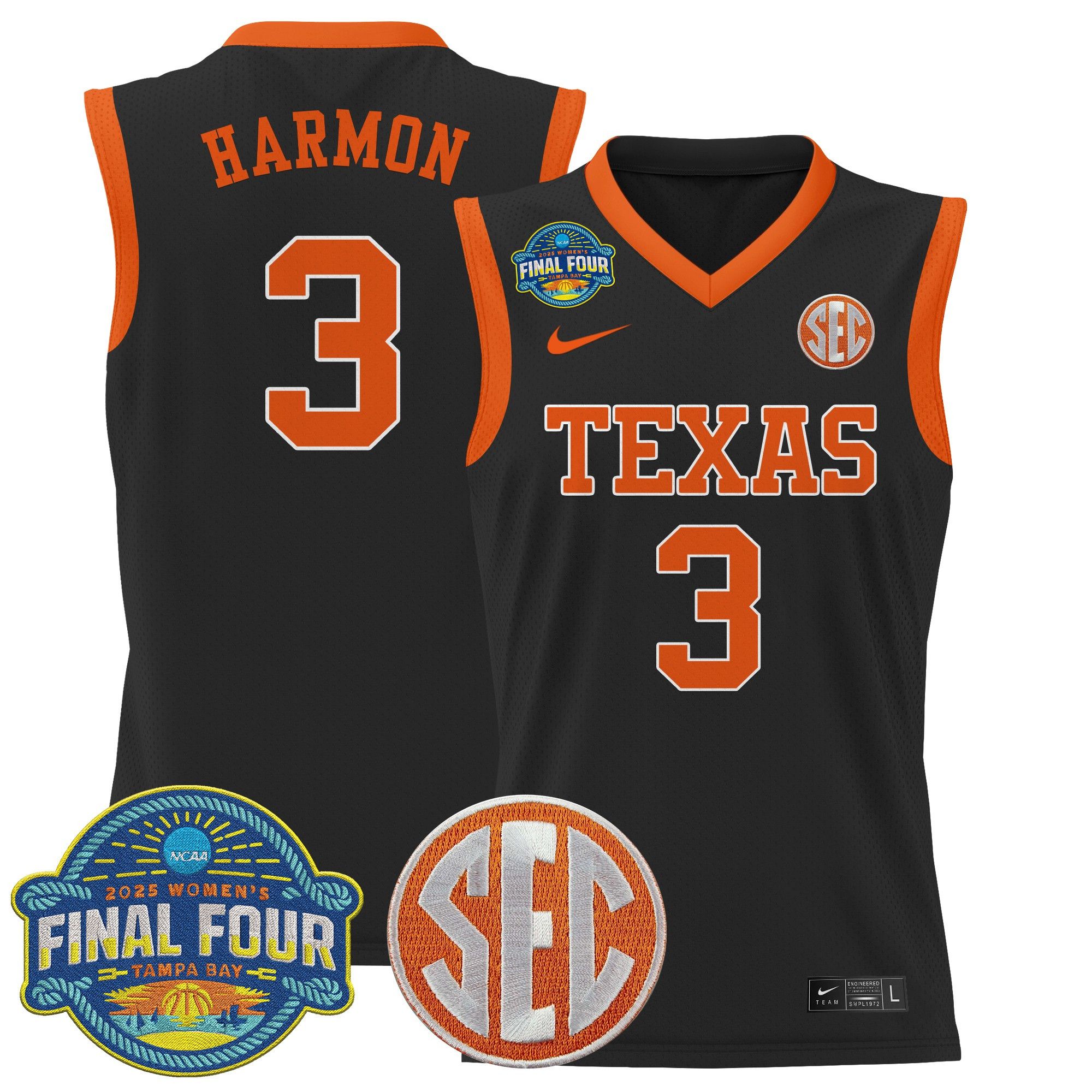 Men Texas Longhorns #3 Harmon Black Nike 2025 Final Four Patch Lightweight Basketball NCAA Jersey
